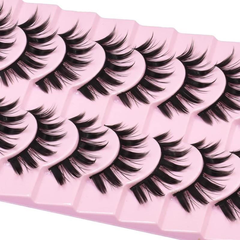 Reusable Anime Cat Eye False Eyelashes, 2 Boxes of 10 Pairs Dense Mixed Curl Lashes, 0.07mm Thick, Japanese Cosplay Style, Solid Form Makeup
