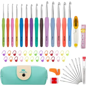 Crochet Hooks 14 Sizes Crochet Hook Set, 53 Pack Yarn Crochet Kit for Beginners, Knitting  with  Handles for  Hands, Crochet  Kit with Blue Case for Crocheters