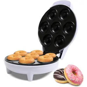 Mini Donut Maker Machine for Holiday, Kid-Friendly, Breakfast or Snack, Desserts with Non-stick Surface, Makes 7 Doughnuts, White