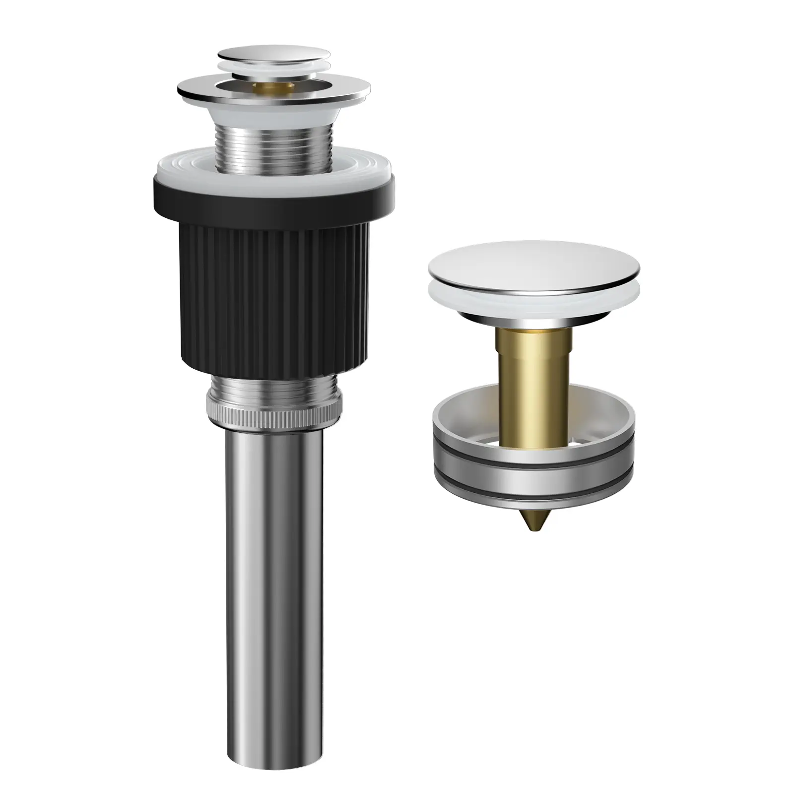 Hibbent Universal Brass & SS Sink Plug - Chrome Finish Lavatory Vanity Vessel Accessory, Anti-Clogging Detachable Strainer Basket, Easy Maintenance, Water Retention (Fits Sinks With/Without Overflow), Stainless Steel