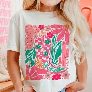 Boho cowgirl boot and flowers T Shirt Hoodie Sweater and Shirt bundle, retro flower Shirt, retro western Shirt, boho western Shirt, floral Shirt, boho floral Shirt Shirt