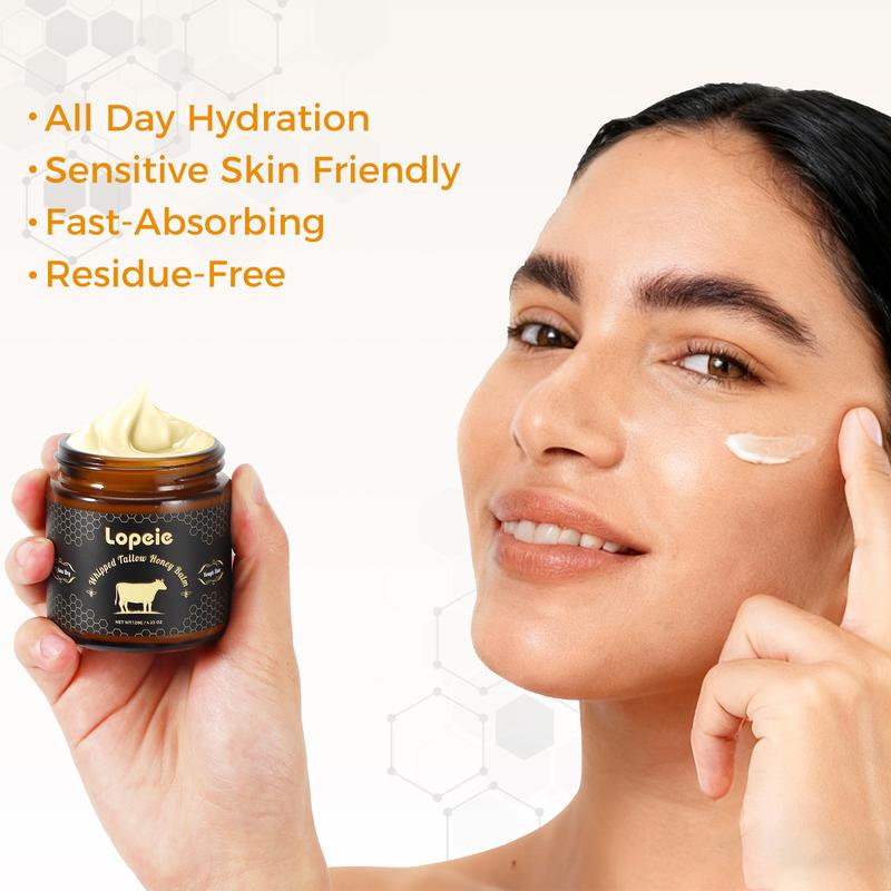 Lopeie Whipped Grass-Fed Beef Tallow Honey Balm - 4 Oz,Moisturizing Cream for Soft, Smooth Skin - Handmade All-Natural Moisturizer - Lavender,hydrating, comfort, moisture boost cream, luminous firming cream, body care, hydrating dry skin