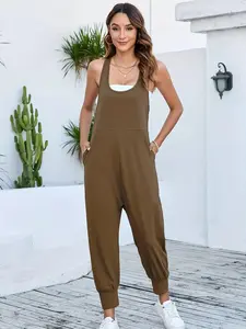 2026 New Cross-Border European and American Women's Jumpsuit, Casual Loose Sleeveless Backless Outfit