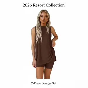 Women's 2-Piece Summer Matching Lounge Shorts Set, 2026 Resort & Airport Travel Loungewear Outfits