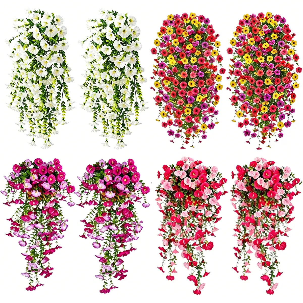 BEGINS 8PCS Faux Silk Daisy & Eucalyptus Leaf Artificial Hanging Plants, UV-Resistant Fake Flowers for Outdoor Autumn Home Decor