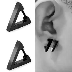 Men & Women's 2pcs Stainless Steel Plain Triangle Stud Earrings - Casual Style, Non-Magnetic, Geometric Design, Plain Stud Earrings