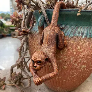 1pc Resin Monkey Pot Hang Sculpture, Flower Pot Cute Monkey Figurines, Resin Monkey Pot Hang Sculpture Outdoor Statues for Flower Pot Garden Decor