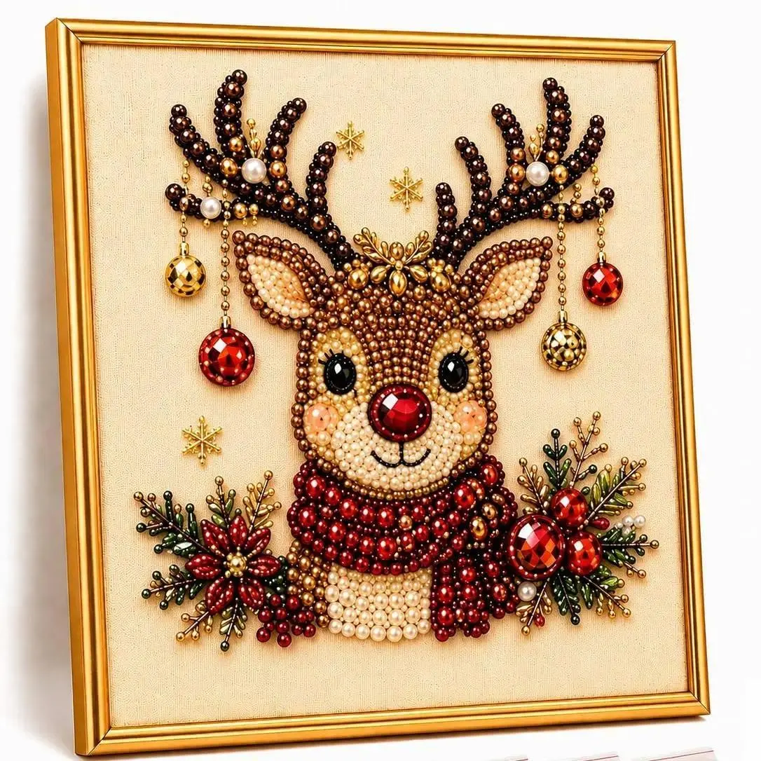 DIY Christmas Pearl Diamond Painting Art Kit for Beginner Adults, Christmas 5D Diamond Art Craft with Gemstone Dots Pearl Beads for Home Office Wall Window Decor (Santa Claus)Halloween Gifts / Christmas Gifts