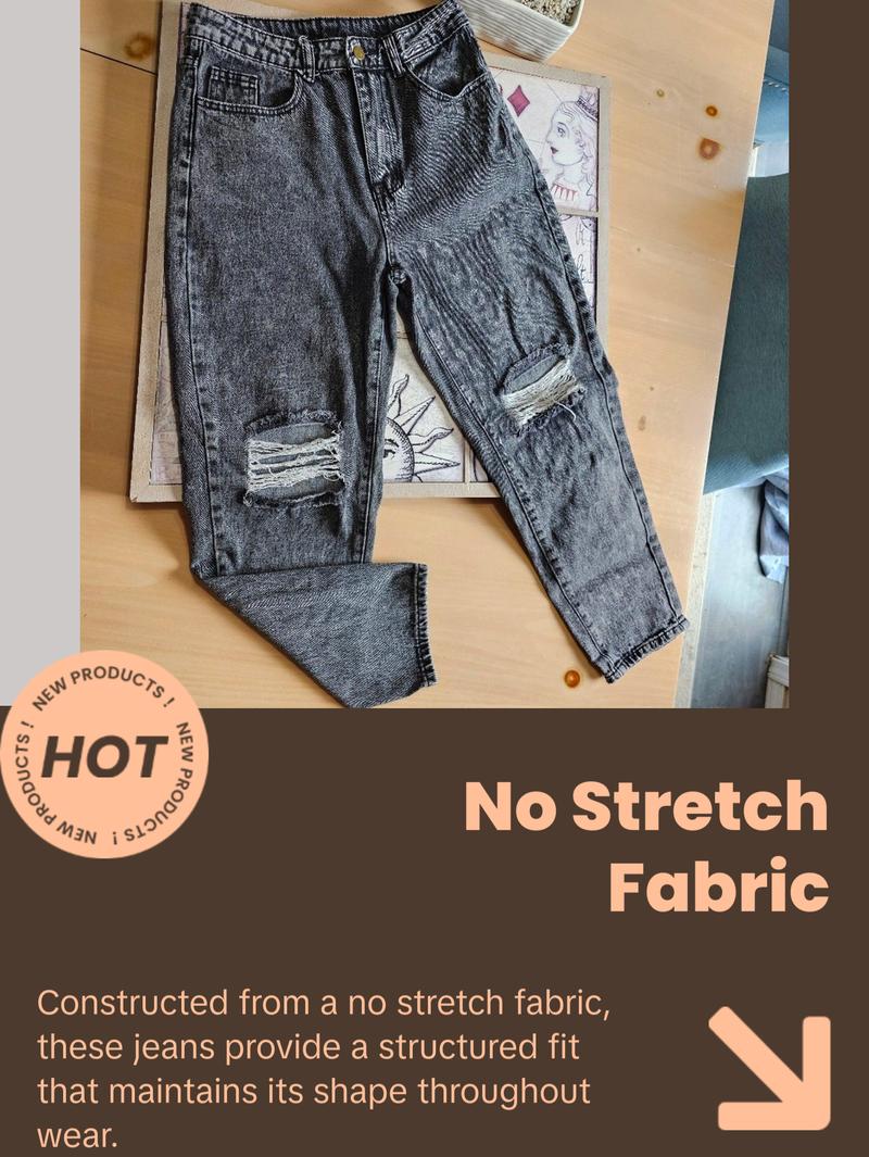 SHEIN Distressed Ankle Mom Jeans Faded Black