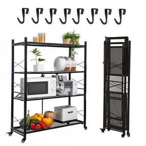 Gaptainer Folding Storage Shelves with Wheels,Heavy Duty Metal Garage Shelving Unit,No Assembly Wire Shelving Organizer,Foldable Standing Shelves for Kitchen Pantry Bathroom