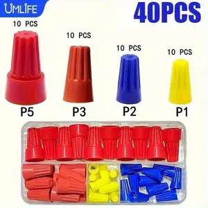 1set 40/220pcs UMLIFE Insulated Quick-Splice Wire Connectors with Rotating Spring Clasps, Color-Coded AWG 24-7 Copper Screw Terminals, Screw-On Insulated Nylon Caps for Home Repair, Automotive & Electronics Wiring, Wiring Connectors