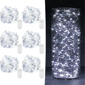 6 Pack Fairy Lights  Operated 7ft 20 LED Mini String Lights Twinkle Lights  Wire Firefly Starry Lights for Mason Jars Wedding Party Christmas Centerpiece Table Decorations, Cool White