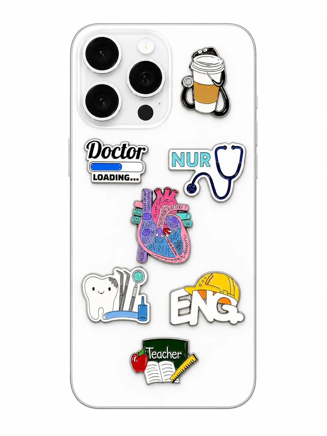 Phone Metal Stickers - Professions: Engineer, Doctor, Dentist, Nurse, Teacher