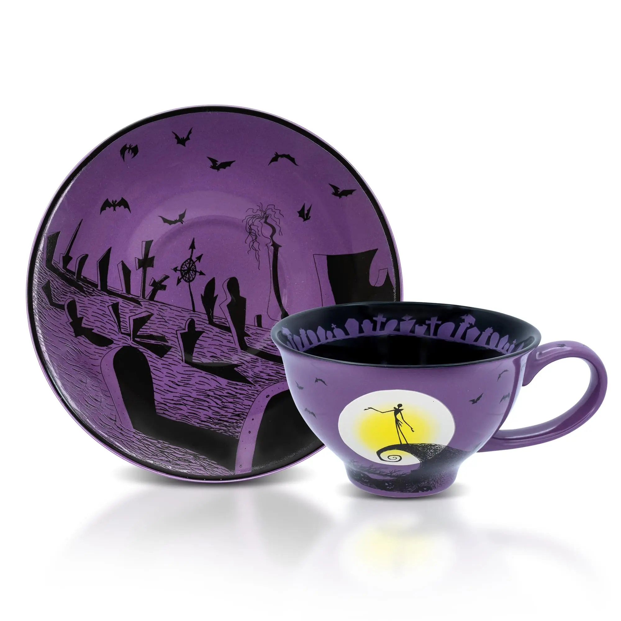 Disney The Nightmare Before Christmas Spiral Hill Ceramic Teacup and Saucer Set, Collectible Beverage Serveware