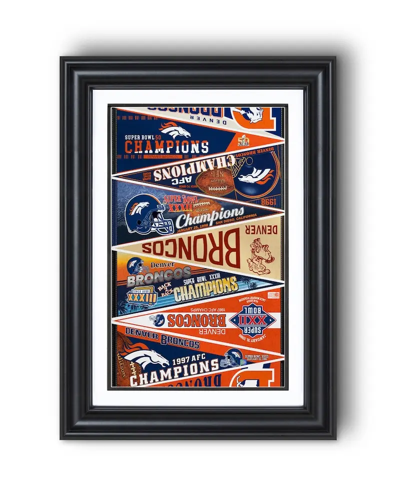 [Unframed] Denver Broncos “Retro and Vintage Pennants” Collection Print – Classic Football Wall Art