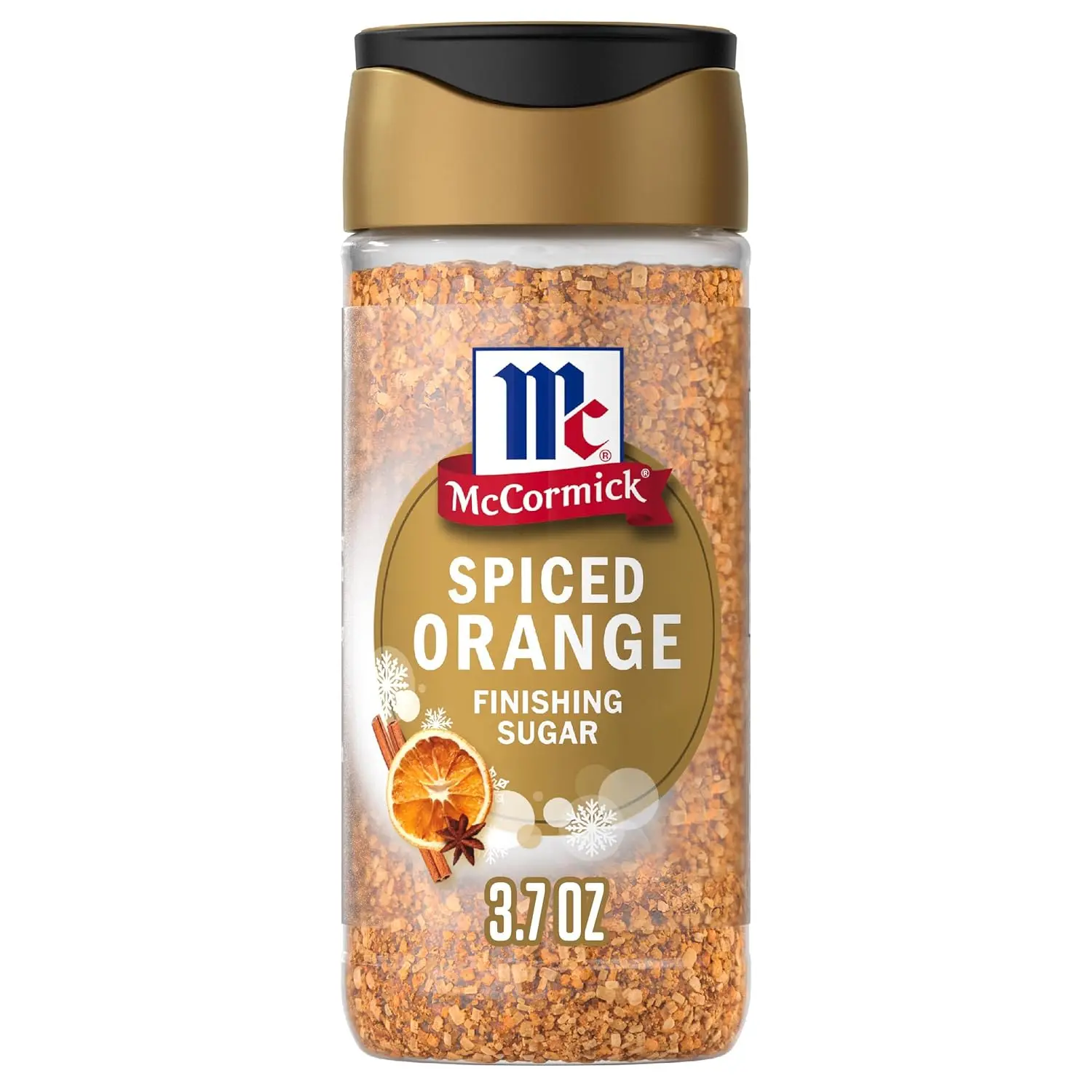 McCormick Limited Edition Spiced Orange Finishing Sugar - Bright Citrus Flavor with Warm Cinnamon, Nutmeg, Clove & Citric Acid, For Muffins, Cocktails, 3.7 oz Bottle, Pantry Cupboard Staple Cooking Essential Sweetener, Spicy, Demerara Sugar