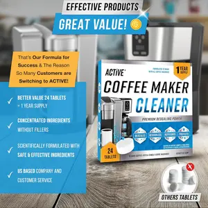 24 Pack Coffee Machine Descaler &Cleaner Tablets-2-Years Supply,Deep Cleans Limescale&Coffee Oils,Universal for Single-Serve Pod,Drip