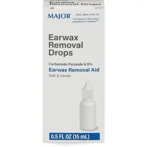 MAJOR Earwax Removal Drops with 6.5% Carbamide Peroxide - Gentle & Safe Earwax Removal Aid for Adults & Children 12+ - Ear Cleaning Solution, 0.5 Fl. Oz. (15mL)(Pack of 1)