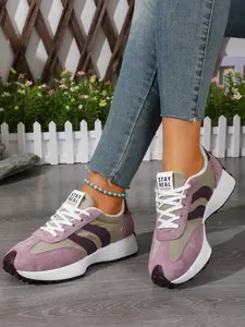 Women's Striped Sporty Shoes, Soft Sole Comfortable Waterproof Casual Sneakers, Thick Breathable Easy Clean Anti-Slip, Spring & Fall Wear