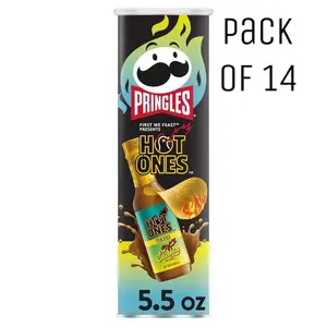 Pringles Hot Ones Los Calientes Verde Potato Crisps Chips Spicy Snacks Hot Sauce Inspired 5.5oz Can 14 Cans Contains Milk and Wheat Ingredients