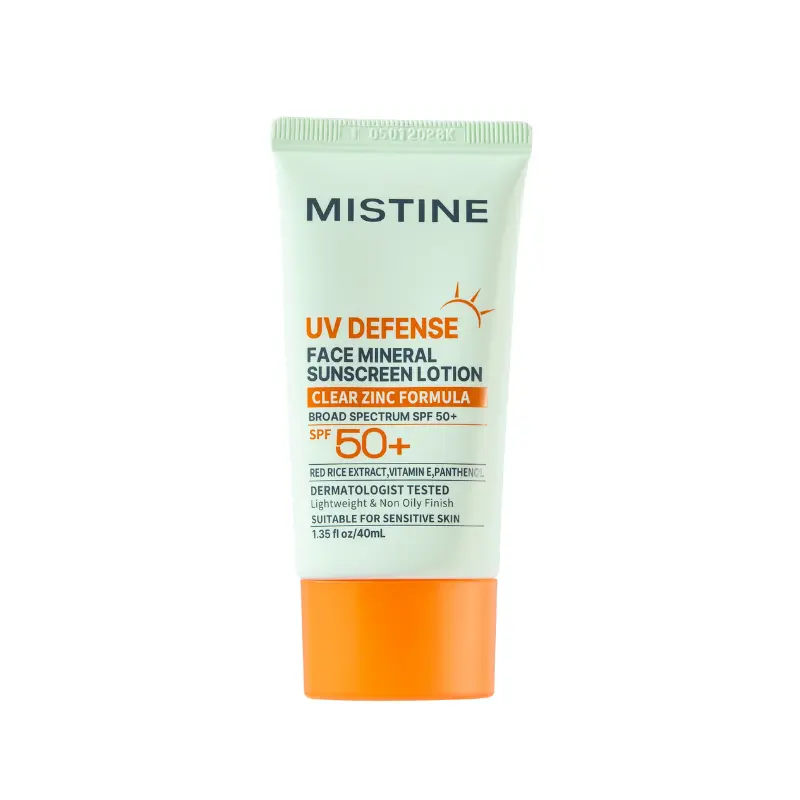【NEW】[Mistine Official] SPF50+ 40ml Facial Physical Sunscreen Lotion (OTC) - 17.88% Zinc Oxide Sunblock, Lightweight, Non-Greasy, Natural Finish, Dermatologist Tested, Sensitive Skin Formula, All Types, Apply Daily