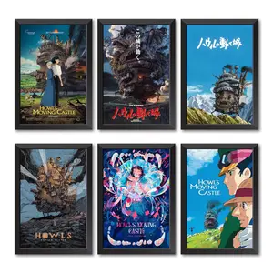 [Unframed Colection] Studio Ghibli Howl's Moving Castle Framed Poster Wall Art Set - High-Definition Aesthetic Anime Movie Prints for Room Decor - Perfect Otaku Gift for Fans - Vibrant Ghibli Art for Bedroom & Office