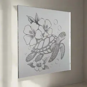 Artistic Sea Turtle & Hibiscus Animal Inspired Prints Botanical Decor Wall Magnet, Home Decor Accent for Posters & Prints Display