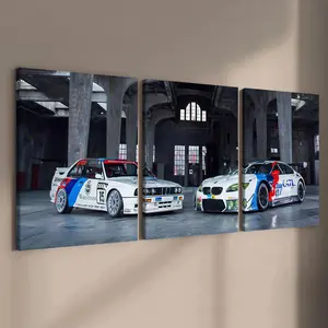 Wooden Framed Canvas Painting, 3 Counts Sports Car Pattern Canvas Poster, Cool Car Decorative Painting, Living Room Decoration, Modern Art, Vintage Wall Art