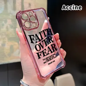 Religious Quotes Pattern Four Corner Anti-Fall Phone Case Transparent Electroplated Protective Cover for iPhone 17 16 E Pro Max 15 Plus 14 13 12 11 Air
