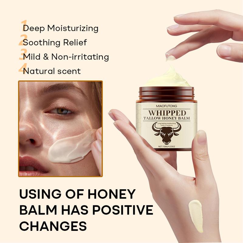 MIAOFUTONG Whipped Grass-Fed Beef Tallow & Honey Balm Deep Moisture Boost Cream for Dry Skin All-Natural Hydrating Body Care Moisturizing Sunscreen Facial Hydrate 120g