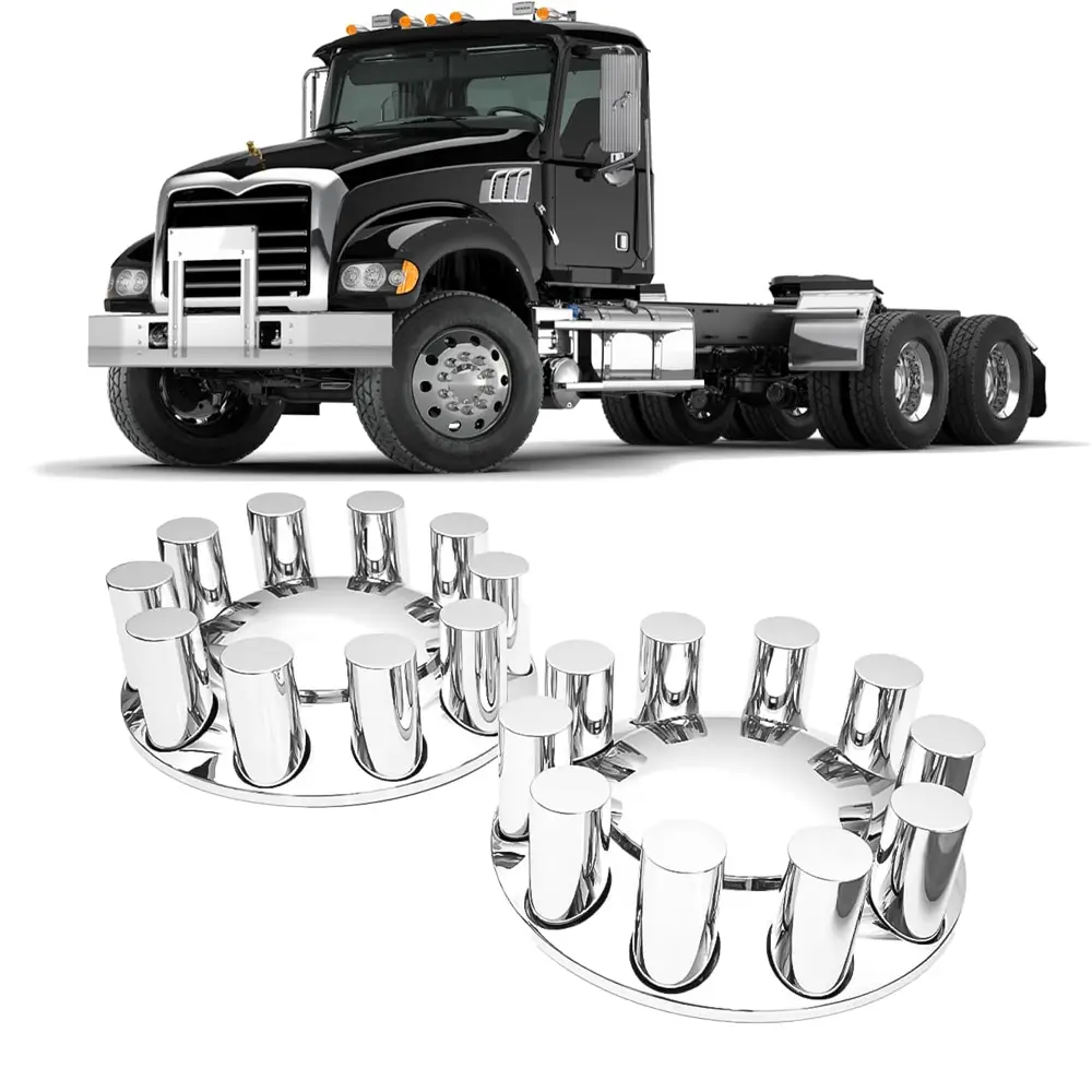 2 x Front Chrome Plastic Dome Axle Covers, 33mm Cylinder Lug Nut Covers, Direct Replacement for 20, 22.5 & 24.5 Inches Semi Trucks