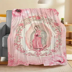1 Pink Virgin Mary Print Flannel Blanket, Soft and Warm Digital Printed Flannel Suitable for Sofa, Bedding, Travel, Camping, Living Room, Office - Machine Washable, Modern Style, All-Season Multi-Purpose