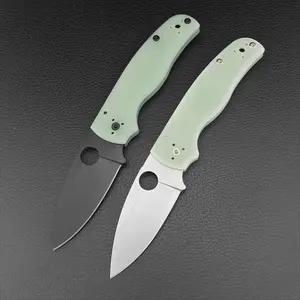 EDC C229 Folding Knife 3.58" S30V Black Plain Blade, Natural (Jade) G10 Handles