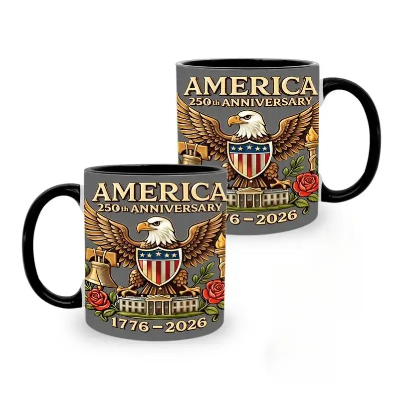 Limited Edition American 1776-2026 250th Anniversary Glossy Ceramic Cup - Premium Ceramic Build, Patriotic Eagle & Bell Collectibles, Microwave-Safe, 11oz-15oz Kitchen Drinkware for Dads, Holiday Gifting