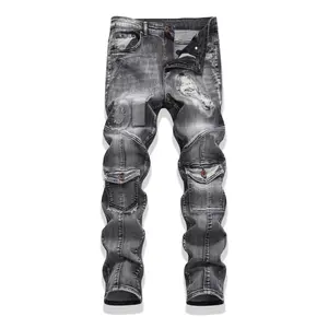 Mens Jeans Slim Fit,Carpenter Jeans for Men,Ruged Motorcycle Denim Pants with Ripped & Patch Details