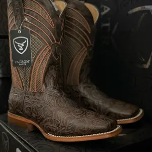 080 Hand Tooled Print Western Patron Boots Botas Para Bailar Vaquero Mens Ranch