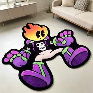 Ins Wind Cartoon Flame Man Alien Floor Mat Game Room Gaming Rugs Water Absorbent Rug Anti slip Water absorbing Foot Mat Living Room Personalized Matching Mat Suitable for Esports Theme Space/Trendy Cool Bedroom Thickened Soft Easy to Clean