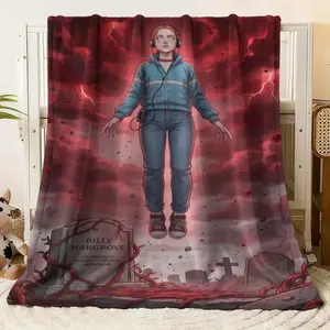 Stranger Things - Themed Blanket with Billy Hargrove Grave Scene & Red Storm Design, Soft Flannel Throw for Home Decor, Ideal for Fans of the Hit TV Series