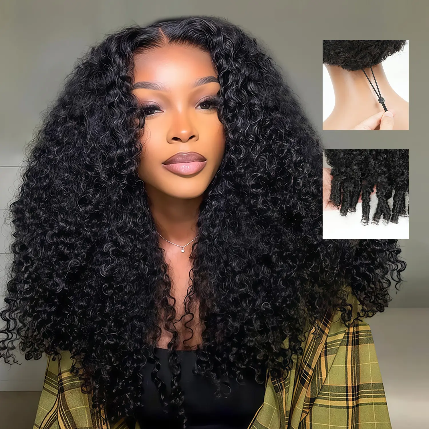 Pobokix 7x6 Burmese Curly Glueless Wigs Human Hair Pre Plucked Pre Cut Deep Wave 200% Density Drawstring Wig for Women 7x6 HD Transparent Body Wave Lace Front Wigs Human Hair Glueless Ready to Wear Wig Natural Color