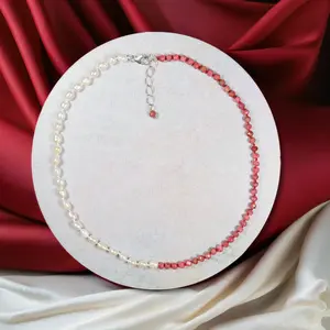 Rhodonite and Freshwater Pearl Short Necklace. Rhodonite natural pearl necklace women. Freshwater Pearl Choker Necklace.