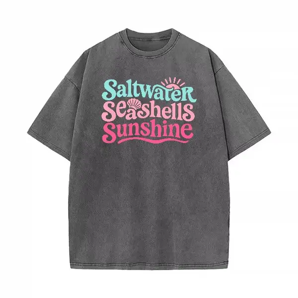 Men's Saltwater Seashells Sunshine T-Shirt - Casual, Baggy/Fitted Apparel Top, Summer Beach Vacation Wear, Retro Sea Graphic Coastal Gift, Comfortable