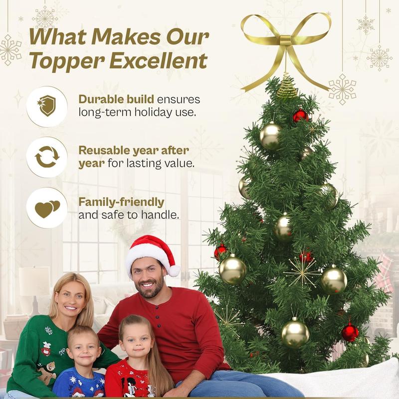 Large Gold Bow Christmas Tree Topper,9.4 Inch Metal Tree Topper,Gold Bow Christmas Decorations for Xmas Home Decor Holiday Party Indoor Outdoor Shop Office