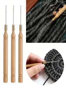 Wig Crochet Hook Wooden Handle Hair Extension Tool Dreadlock Tool Braid Needle Wig Making Tool Lace Wig Tool Non-slip Grip