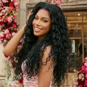 UNice Glueless Water Wave Wig with Drawstring 13x6 Lace Frontal Human Hair Wigs Natural Hairline with Bleached Knots Beginners Friendly