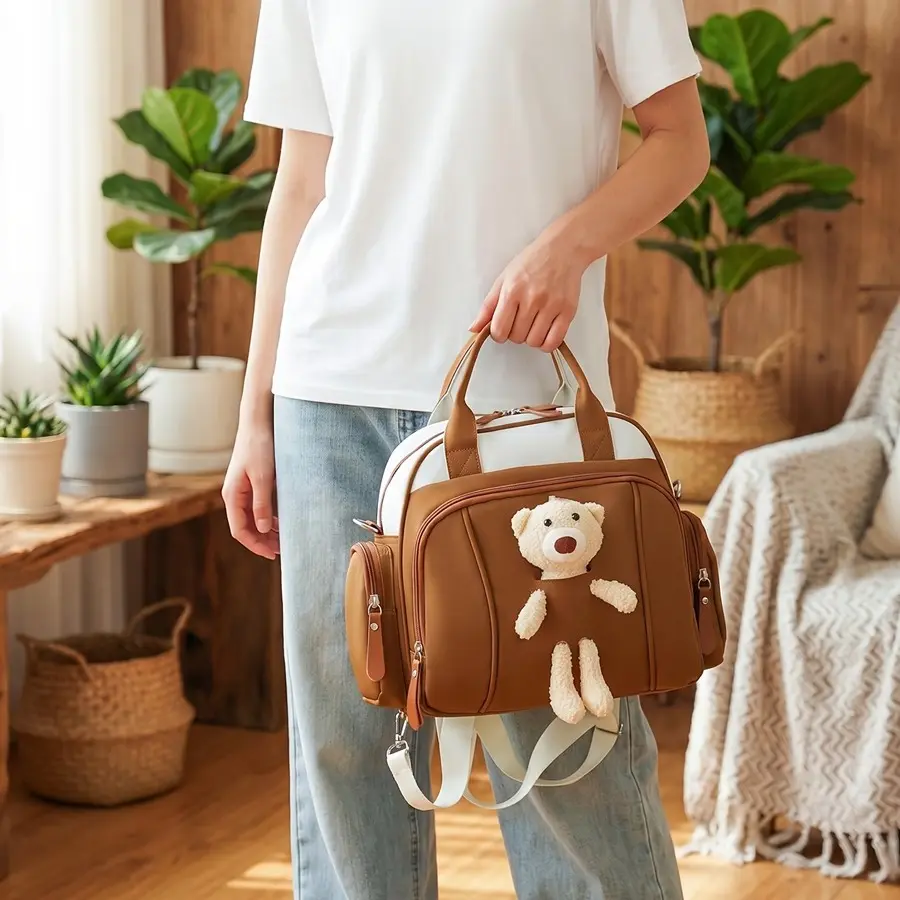 Cute Bear Mommy Backpack, Large Capacity Lightweight Maternity Bag, Handheld Crossbody Multifunctional Outdoor Bag, Perfect for Moms, Mummy Bag, Mommy Diaper Bag