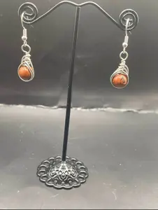 Red Obsidian Wire Wrapped Dangle Earrings – Handmade Natural Stone Jewelry