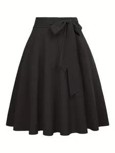 Women's Solid Color Tie Front High Waist Skirt, Casual Fashion Zipper A Line Skirt for Daily Wear, Ladies Bottoms for All Seasons, Clothing