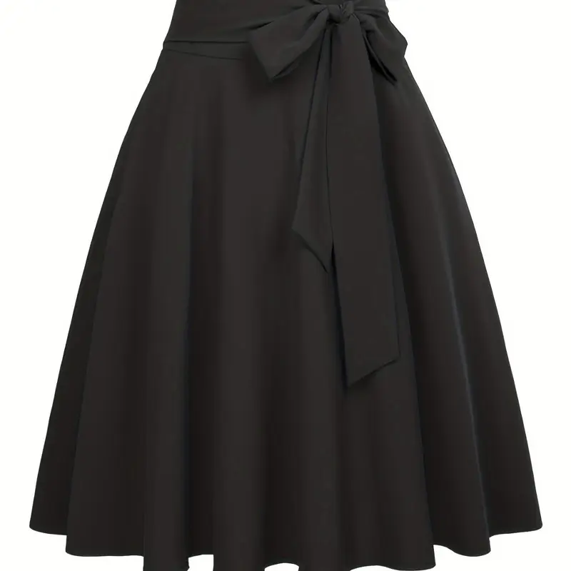 Women's Solid Color Tie Front High Waist Skirt, Casual Fashion Zipper A Line Skirt for Daily Wear, Ladies Bottoms for All Seasons, Clothing