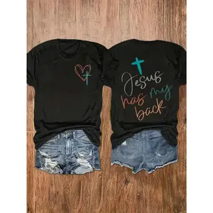 Monogram Print, Women'S Casual Short-Sleeved Crew Neck T-Shirt, Breathable Soft Fabric, Perfect for Vacation, 2025 Women'S Summer Wear