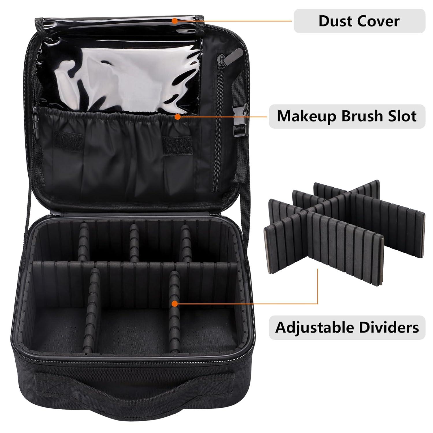 Travel Makeup Bag,Portable Makeup Case for Women,Professional Cosmetic Train Case Organizer Artist Storage Bag With Adjustable Dividers Brushes Toiletry Jewelry Digital Accessories